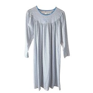 Calida Womens Blue Floral Long Sleeve Nightgown Gathered Yoke Swiss Design 33000